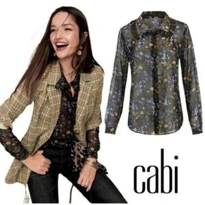 CABI Floret Ruffle Collar Blouse 3593 Long Sleeve Floral Print, Size S